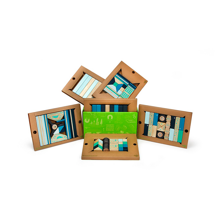 Tegu - 130-Piece Classroom Kit <br>Magnetic Wooden Blocks <br>Bulk Pack - Bella Luna Toys