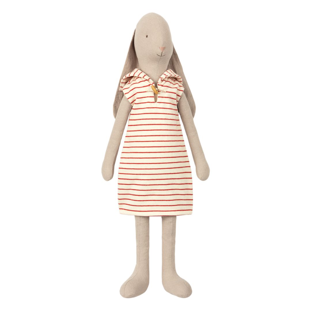 Maileg large sailor bunny with a red and white striped nautical dress.