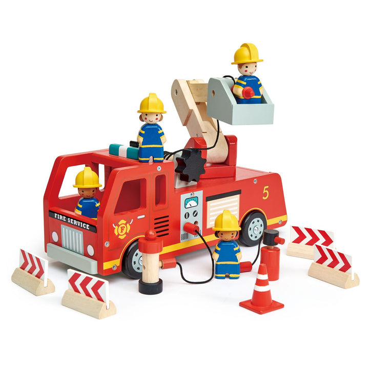 Tender Leaf Toys Wooden Fire Engine and Firefighter Play Set