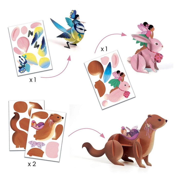 Showing that cardboard sheets fold into animal crafts from Djeco Fairy Box Multi-Activity Art Kit