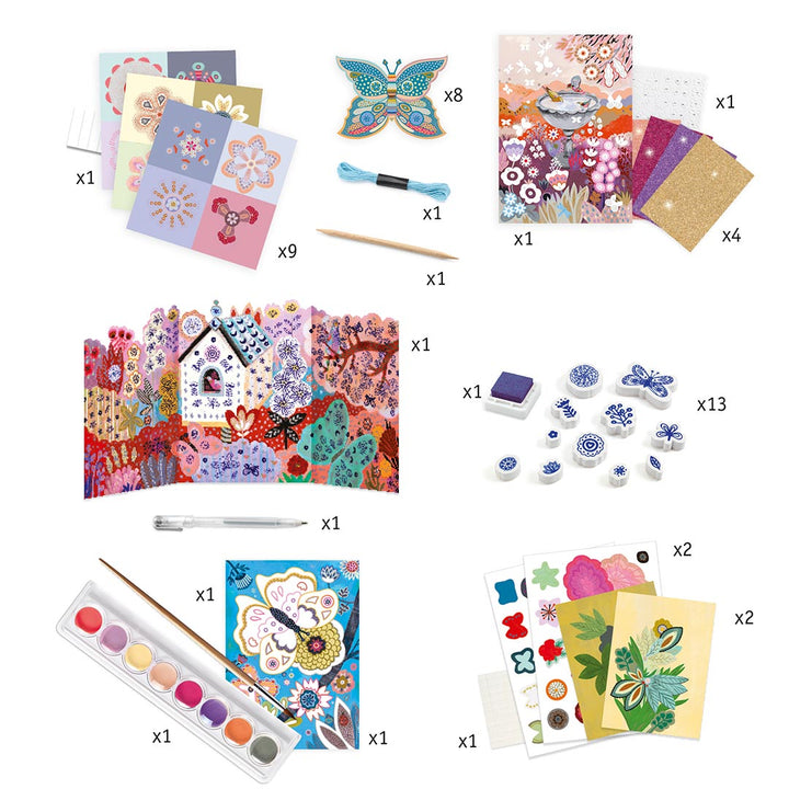 What's included in Djeco Multi-Activity Flower Creativity Kit