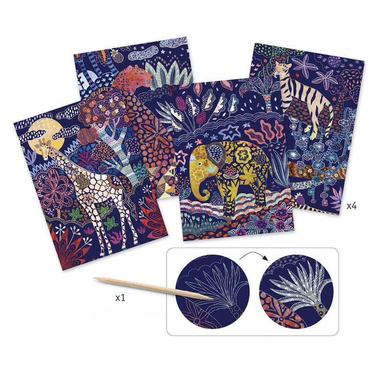4 different designs included in Djeco Lush Nature Scratch Cards