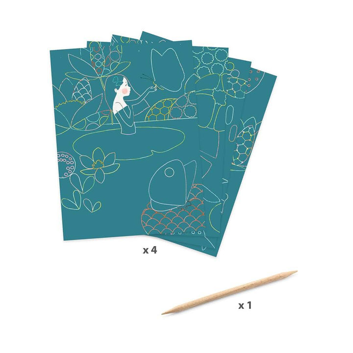 4 sheets included with scratcher in Djeco The Pond Scratch Cards