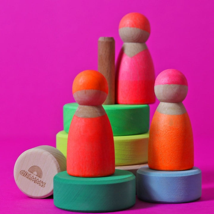 Grimms Neon Friends Pink- Wooden Figures- Bella Luna Toys