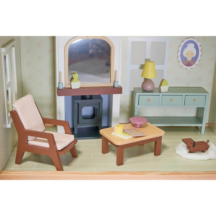 Living room in Tender Leaf Toys Mulberry Mansion Wooden Dollhouse
