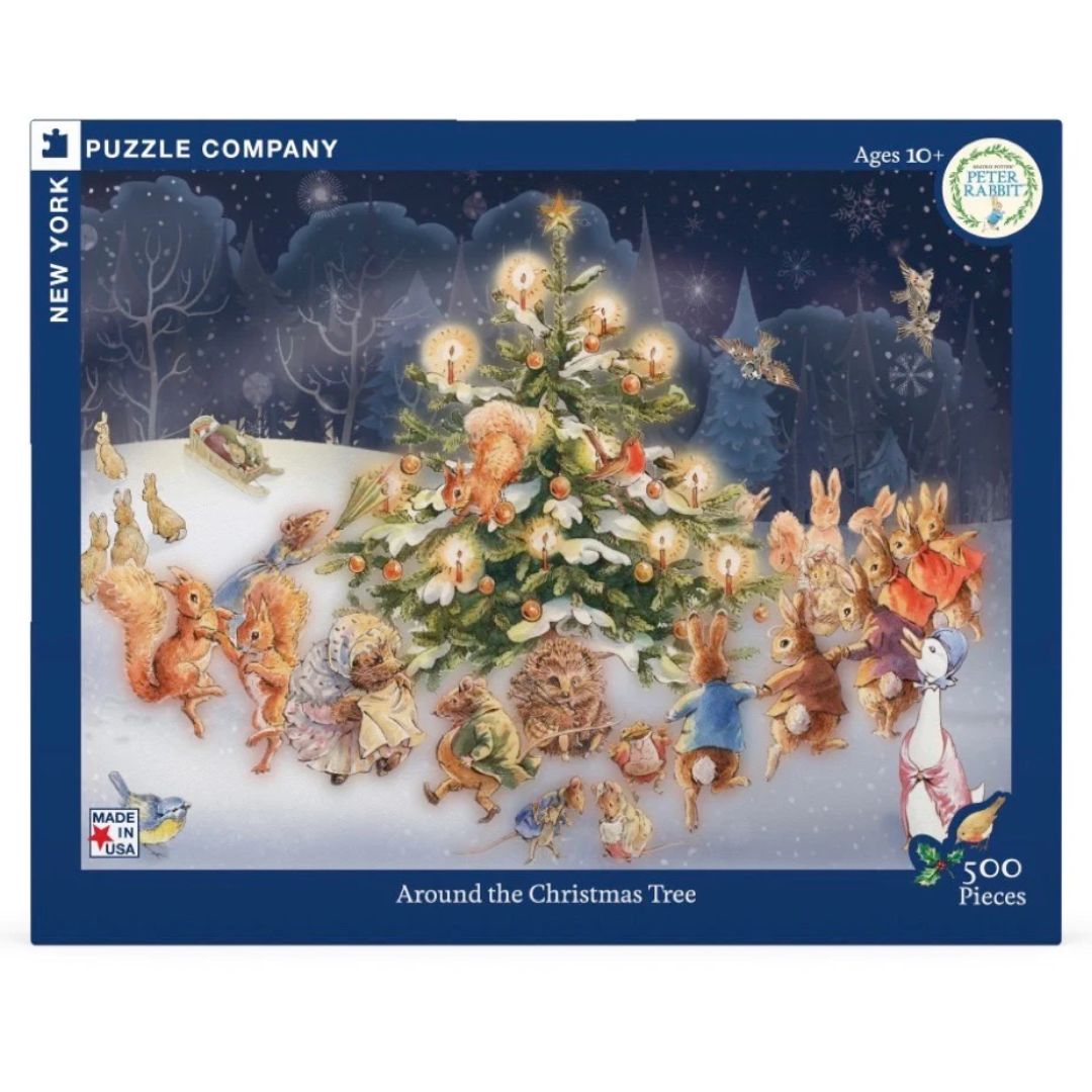 New York Puzzle Co Around the Christmas Tree- 500 piece holiday themed puzzle box- Bella Luna Toys