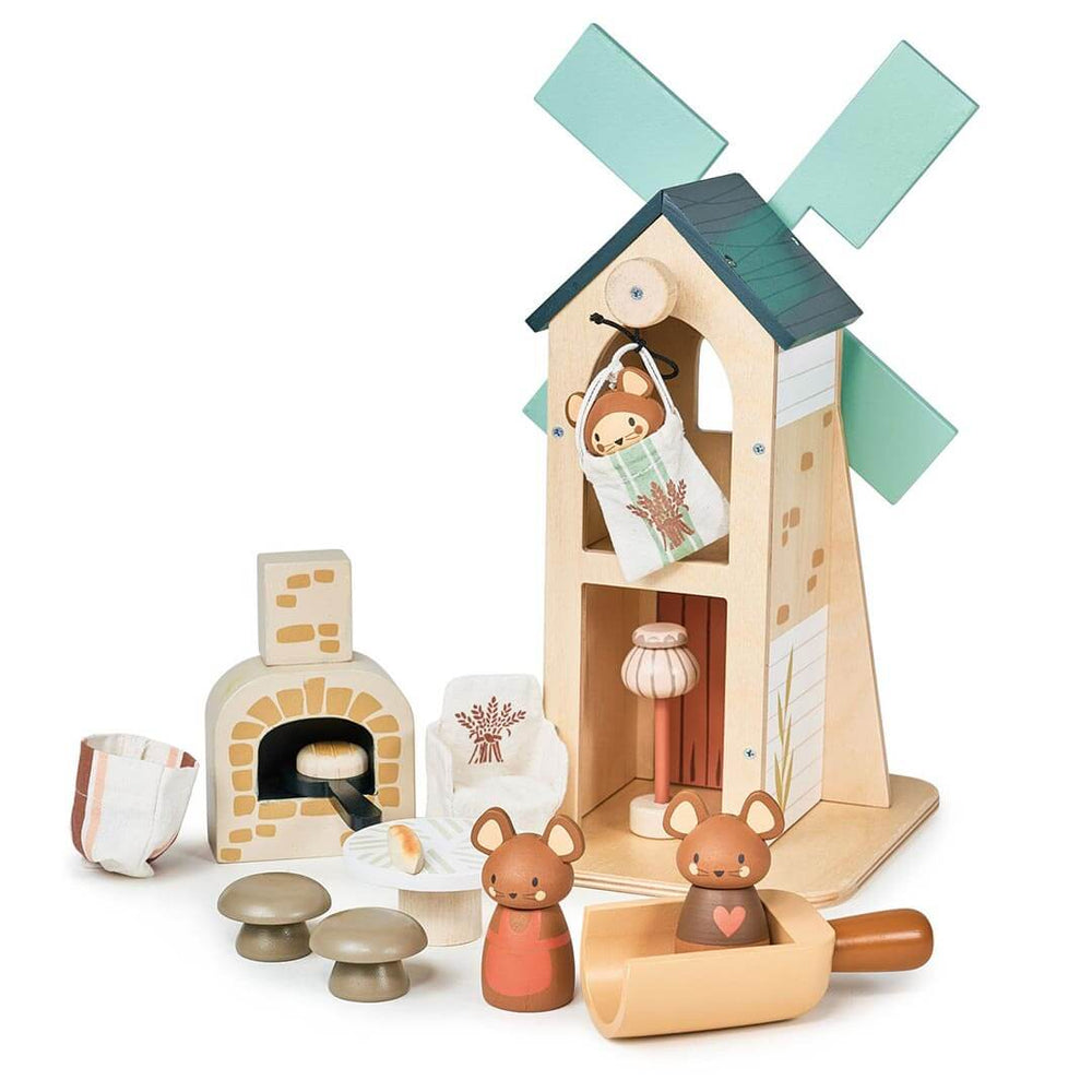Side view of Tender Leaf Toys Wooden Penny Windmill Play Set