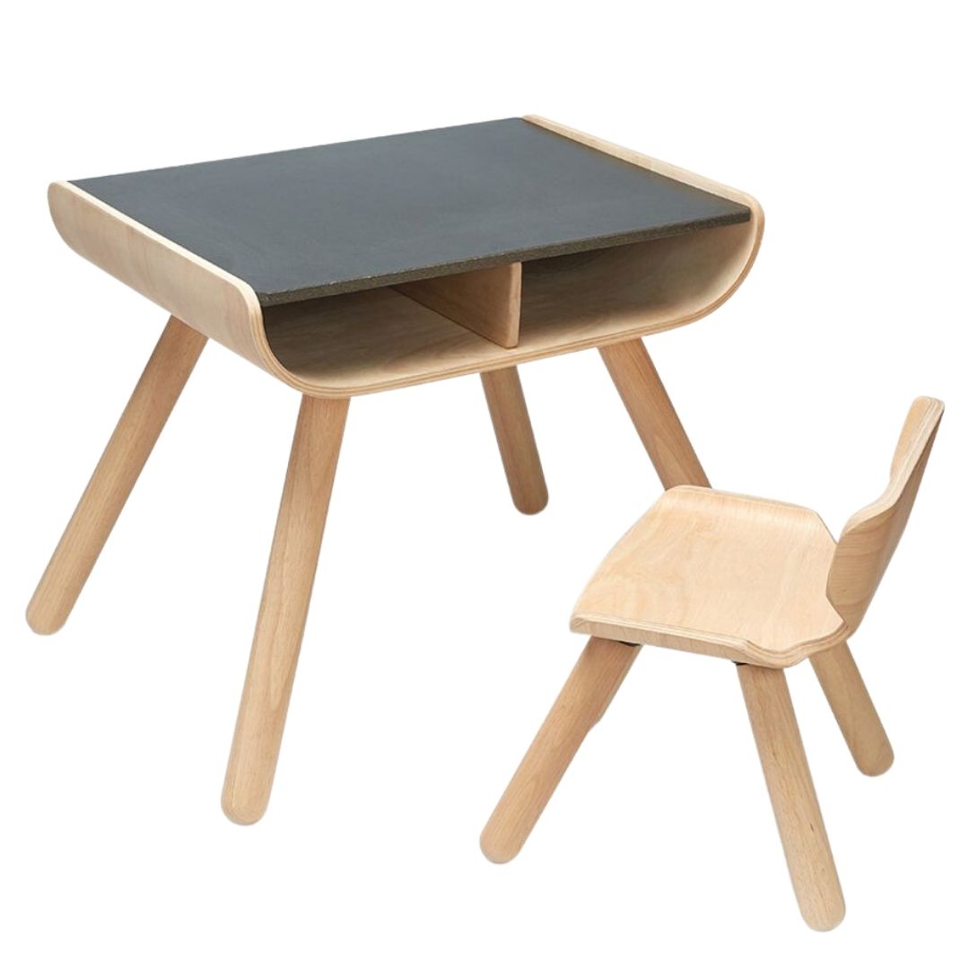 Plan Toys - Wooden Chalkboard Table and Chair - Bella Luna Toys