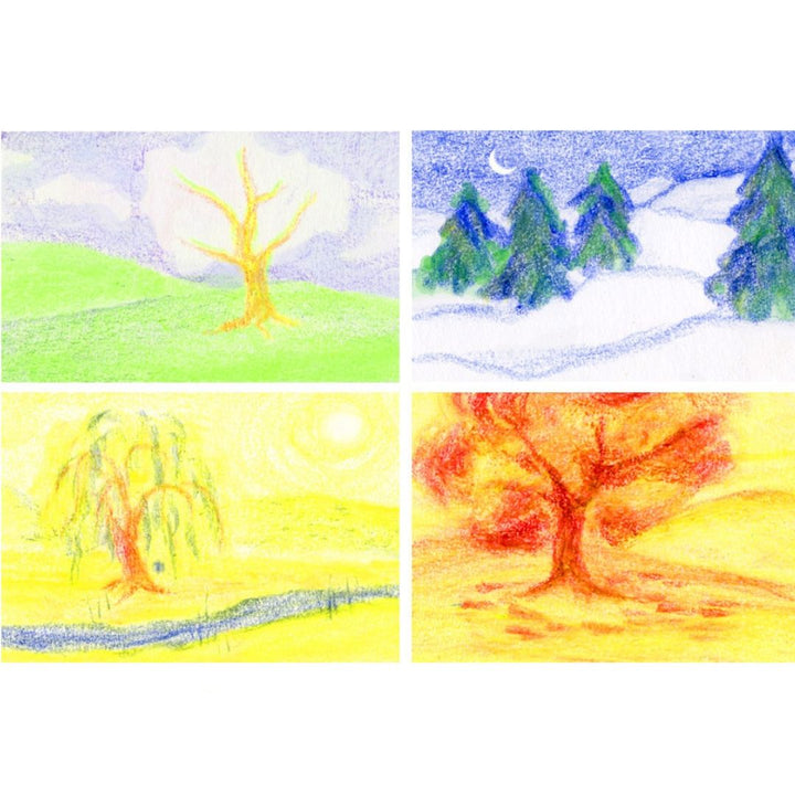 Block crayon drawings of the 4 different seasons- Bella Luna Toys