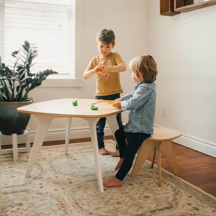 Children playing on Wooden Child's Table and Chair Set