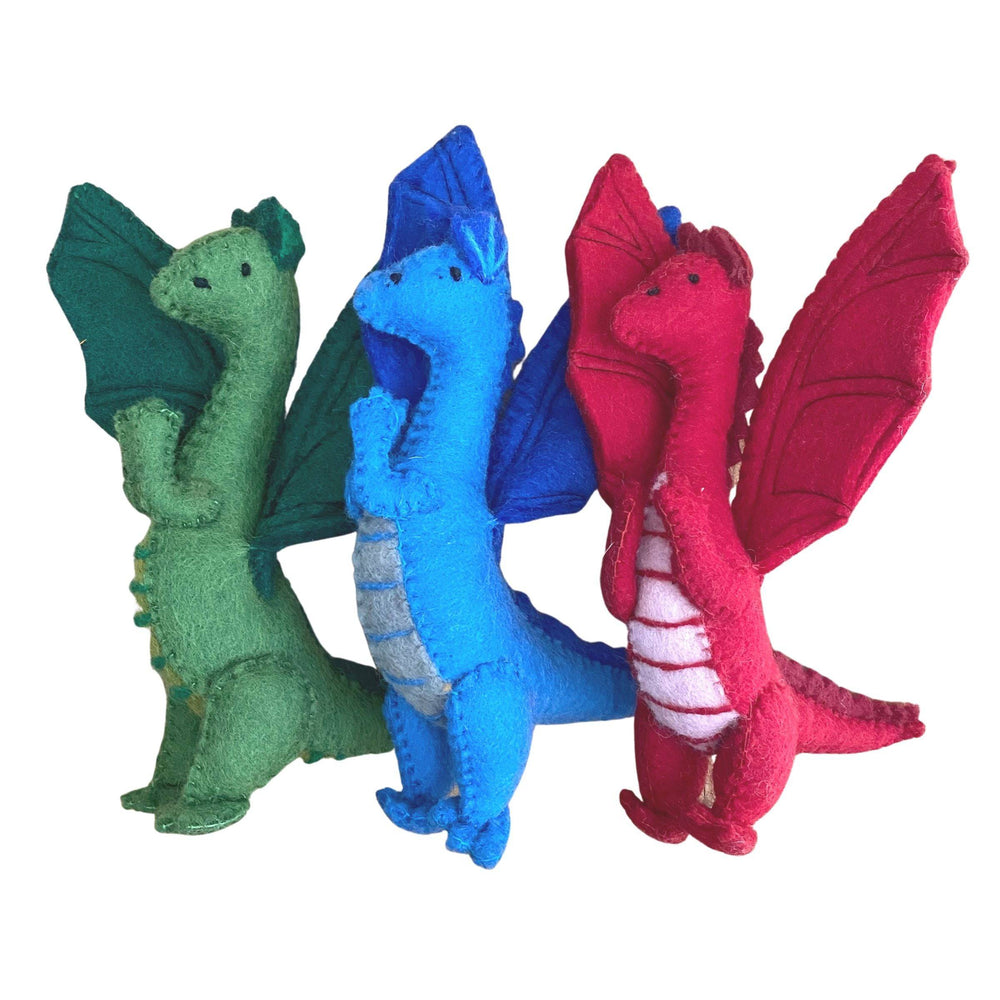 Papoose Toys - Felted Dragons  - Set of 3 - Red, Blue and Green - Bella Luna Toys
