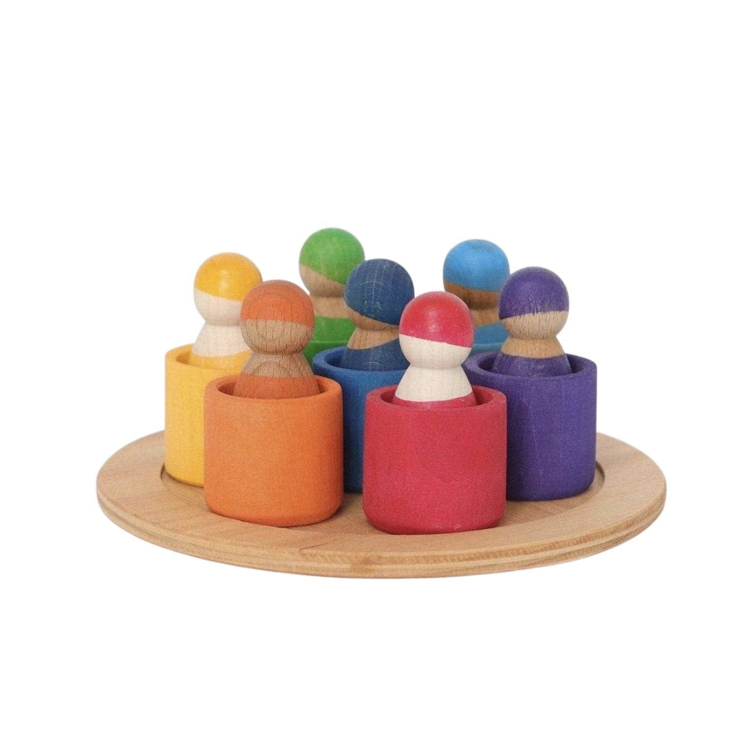 Grimm's Rainbow Wooden - Multiethnic -Peg Dolls in Bowls - Bella Luna Toys