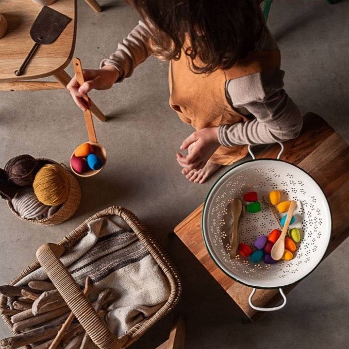 Grapat Mandala Wooden Rainbow Eggs in imaginative homemade play kitchen setting
