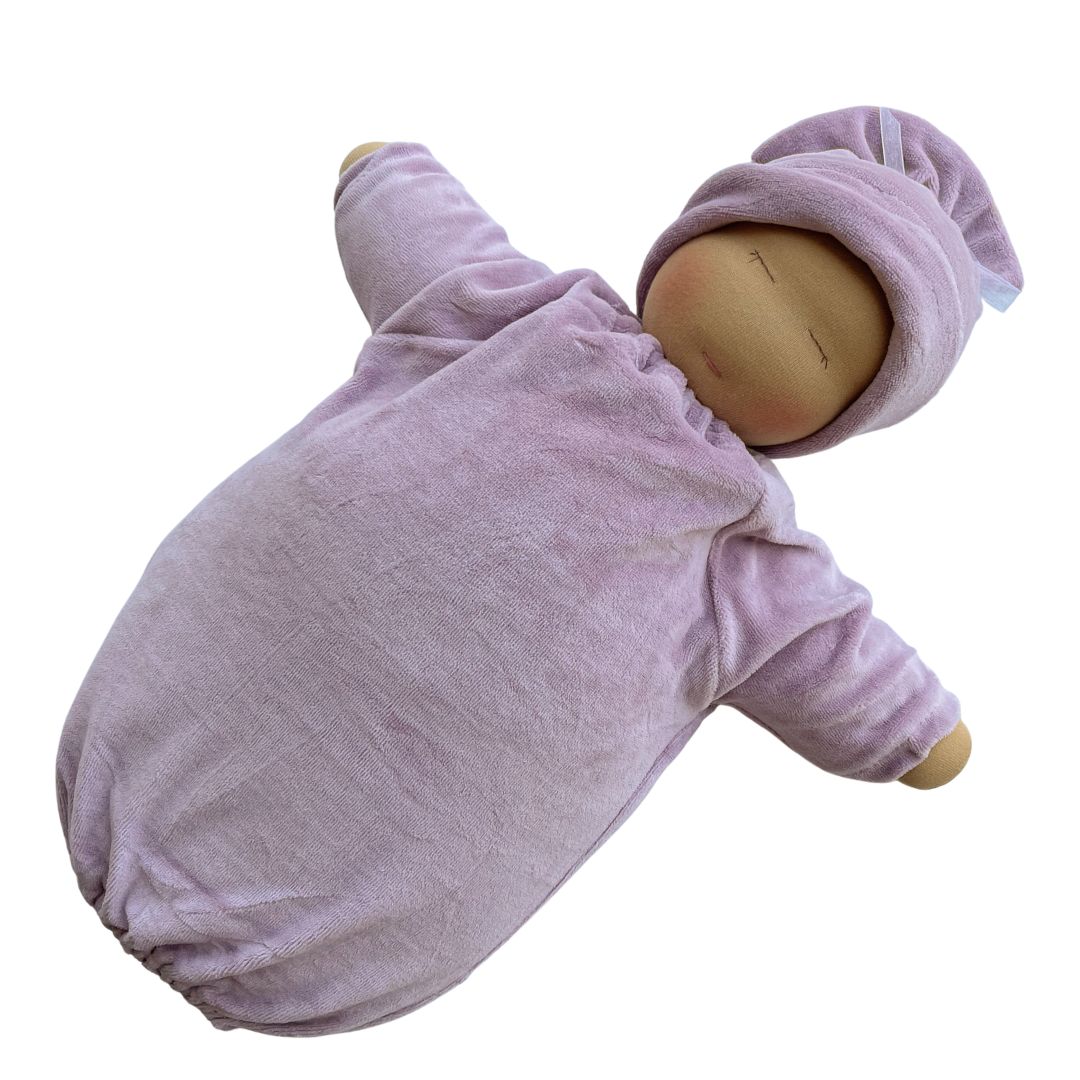 Little Heavy Baby weighted Waldorf Doll - Lilac bunting medium skin