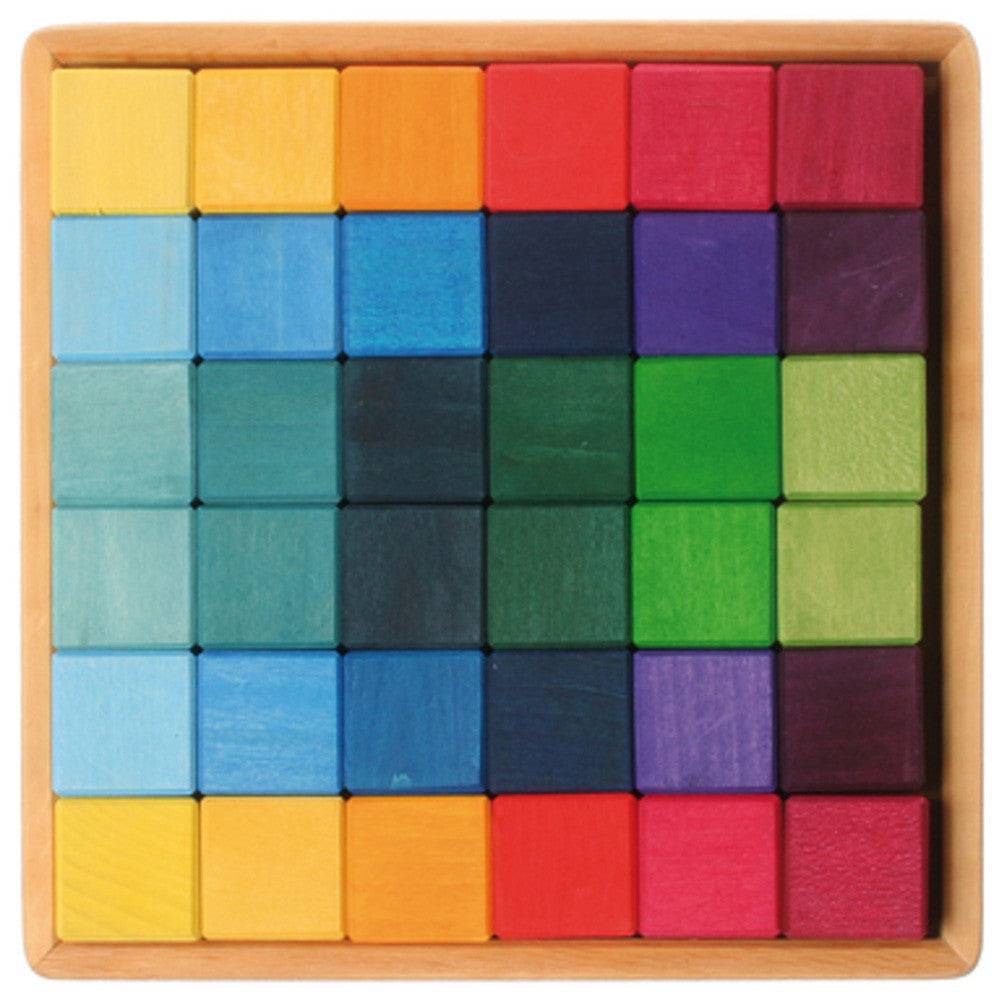 Grimm's Rainbow Wooden Cubes - 36 Blocks with Tray