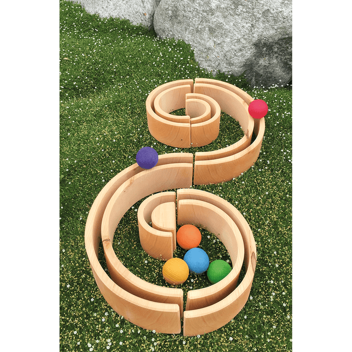 Grimm's Spiel & Holz - Large Wooden Natural Tunnel - Ball Track - 12 Piece