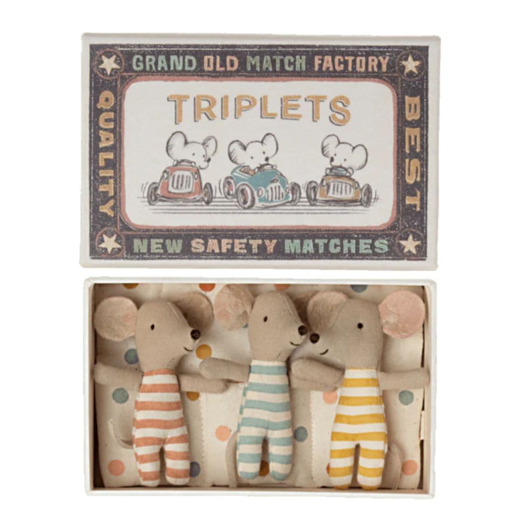 Maileg Baby Triplet Mice in a Matchbox - Stuffed Animals -Bella Luna Toys