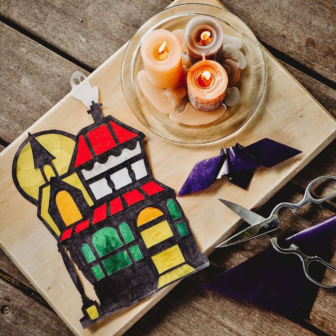 haunted house window transparency craft from Bella Luna Toys moon child blog