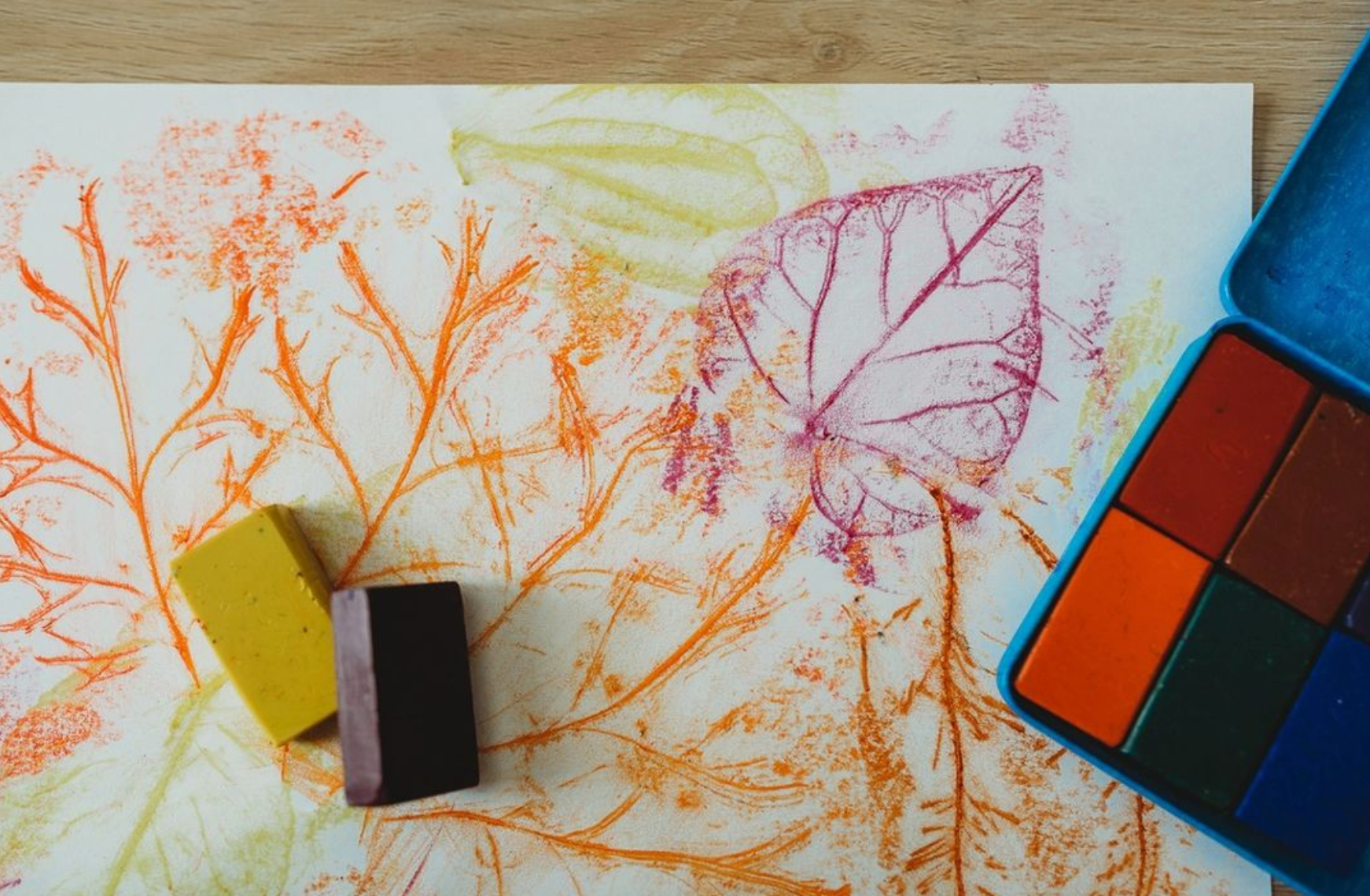 Fall leaf rubbings with Stockmar beeswax crayons