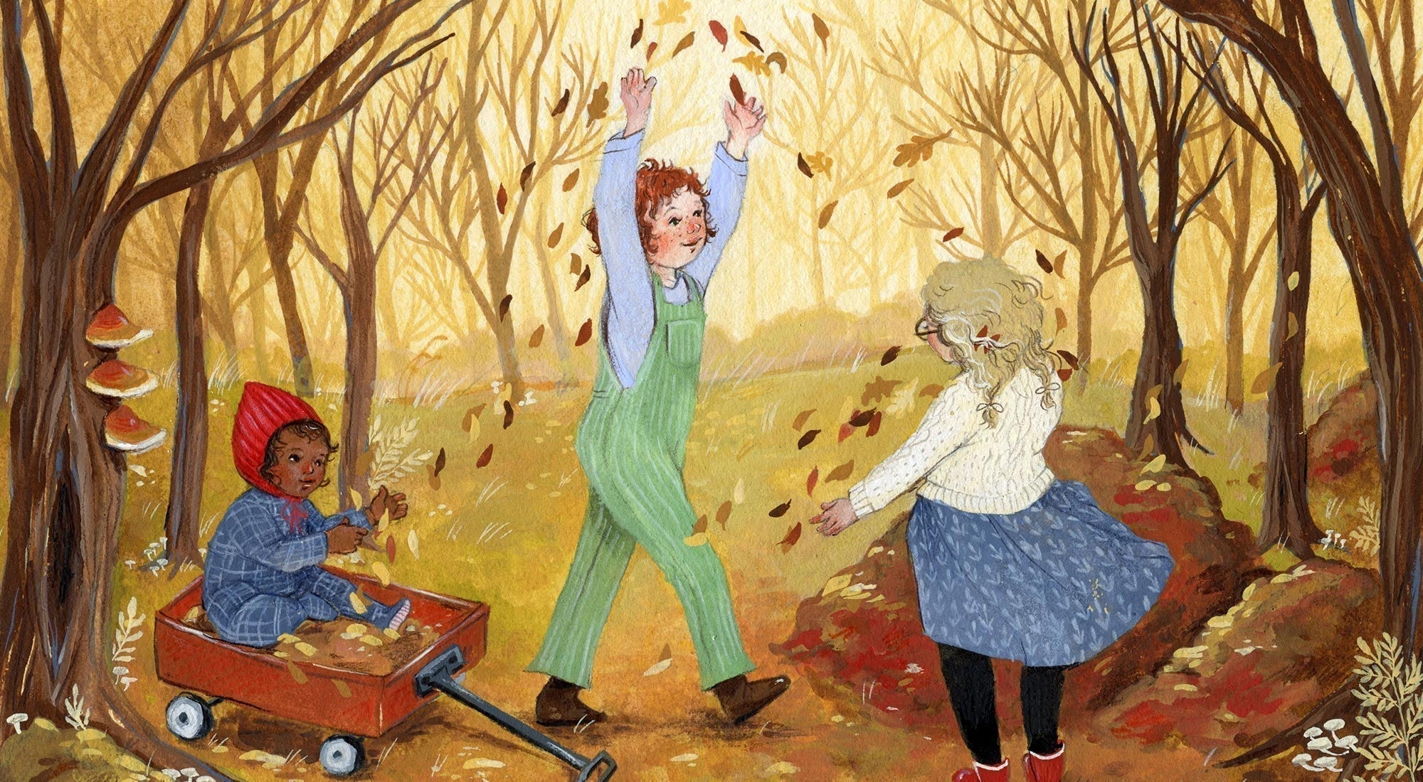 A colorful painting of an October scene.