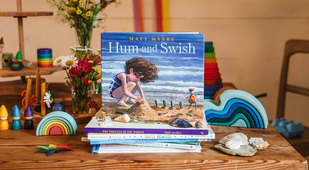 Hum and Swish book stack.