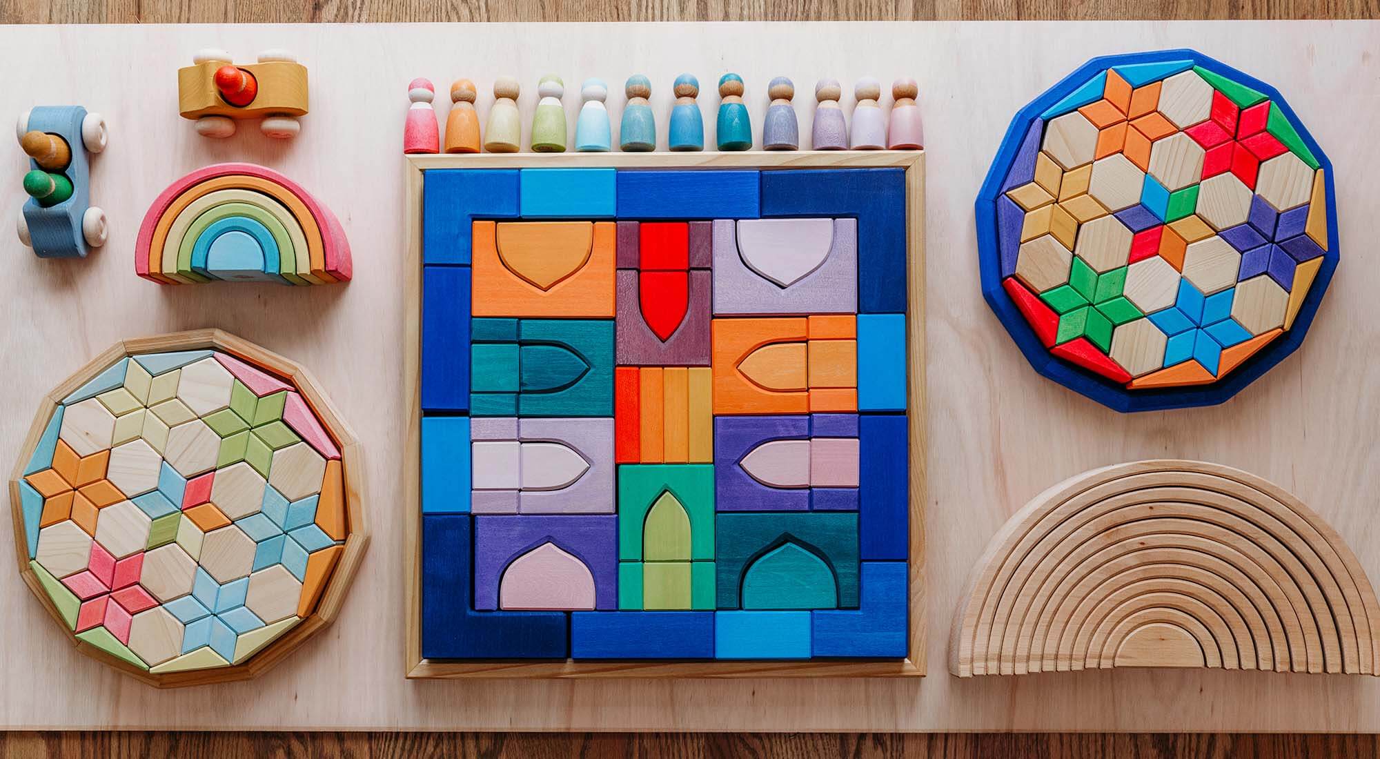 A collection of Waldorf toys.