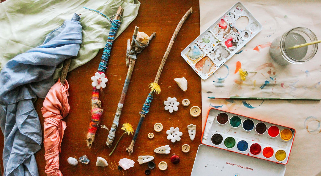 Nature wands with art supplies
