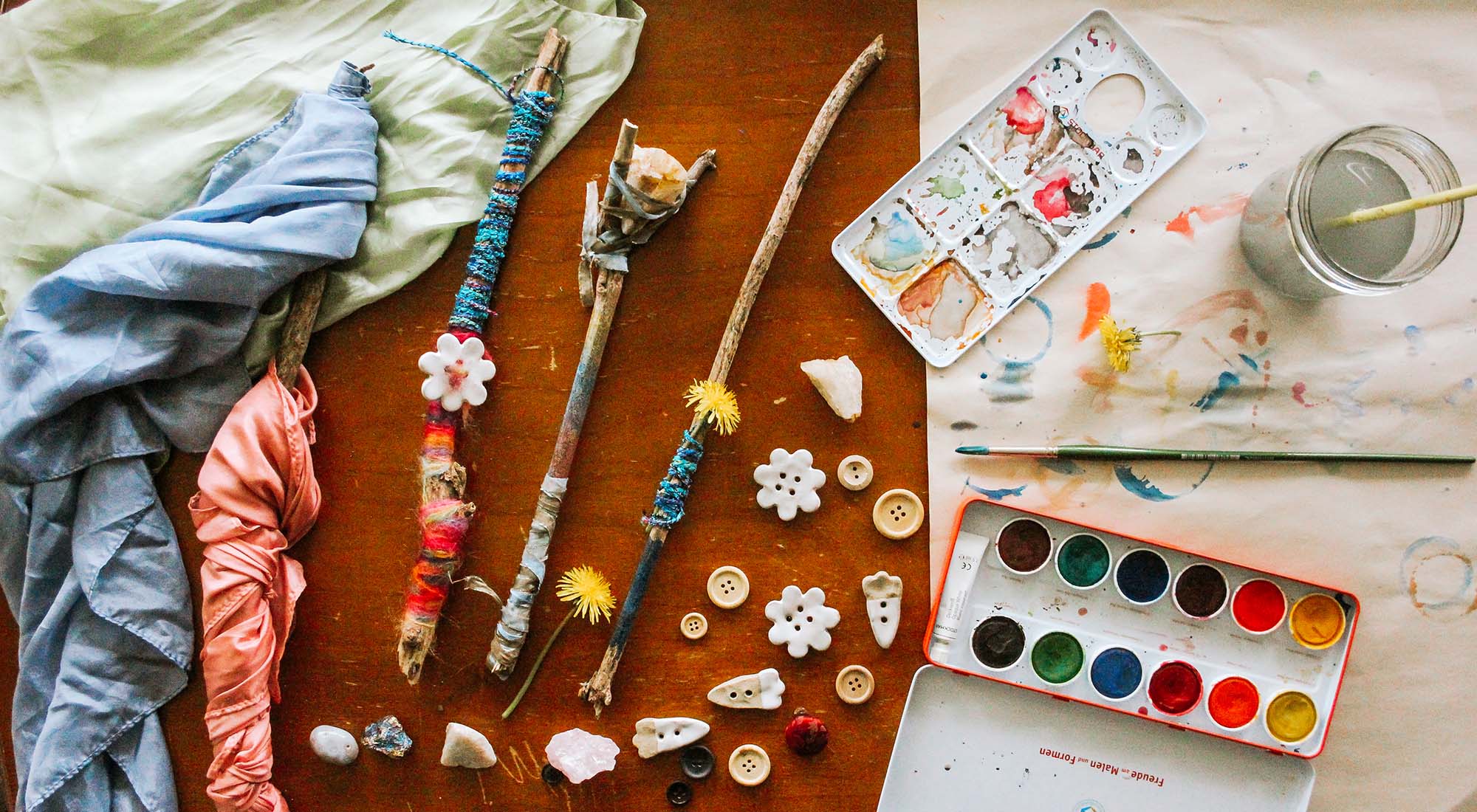 Nature wands with art supplies
