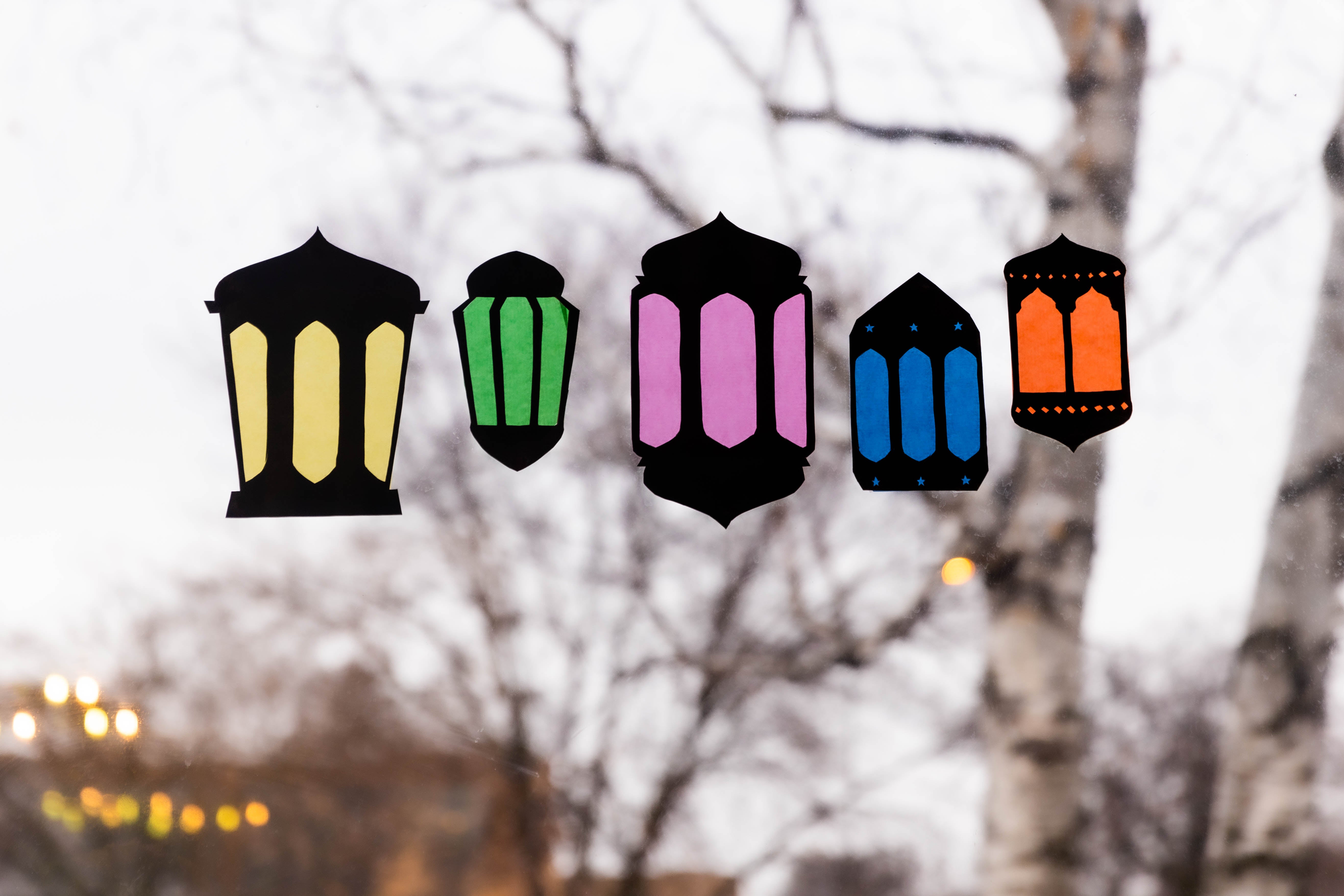 5 colorful window transparencies - Ramadan window lanterns