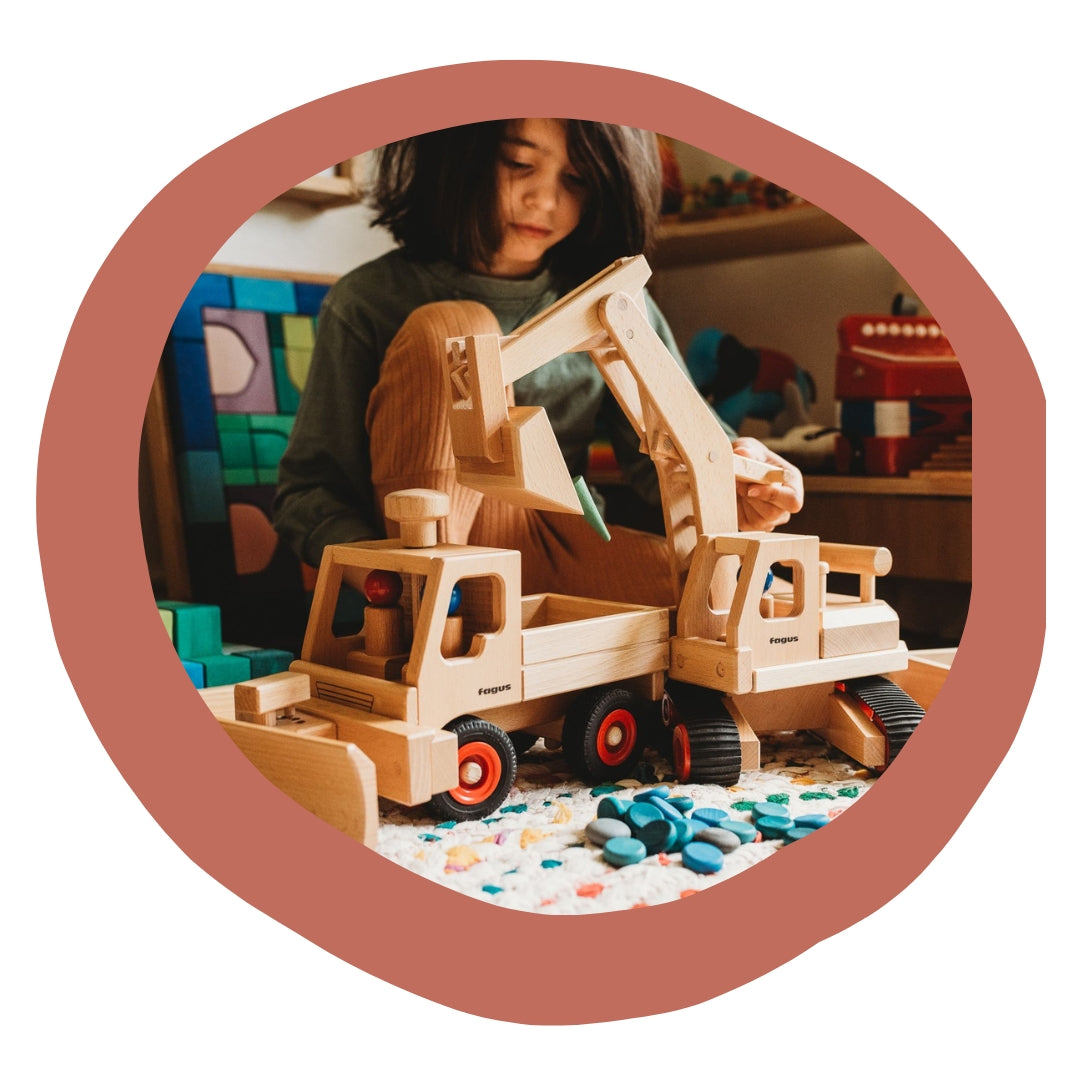 Fagus wooden vehicles with child playing