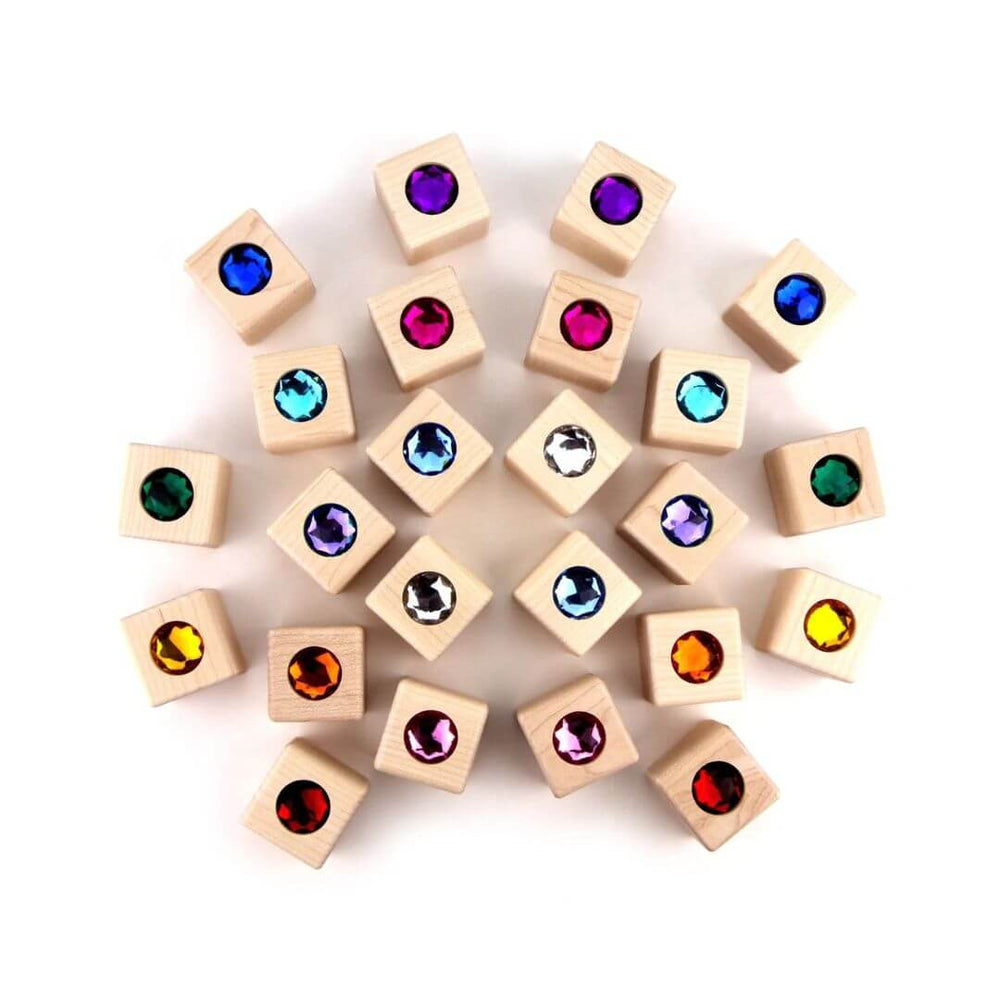 Everwood Friends natural maple building blocks with colorful inset acrylic gems