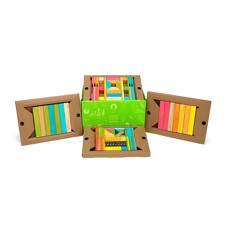 Tegu - 90-Piece Classroom Kit Magnetic Wooden Blocks in brown packaging - Bella Luna Toys