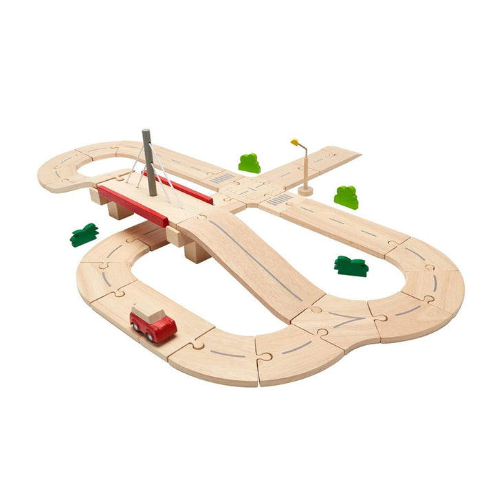 Side view of PlanToys - Wooden Road System Play Set