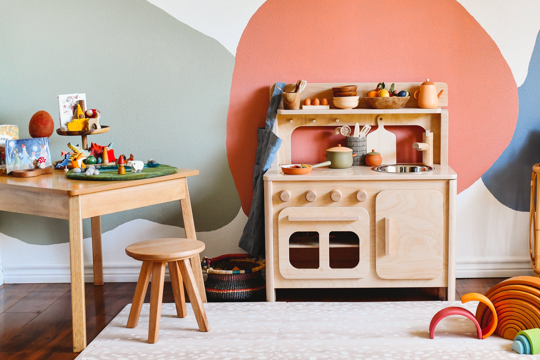 Wooden play Kitchen in a Play Room