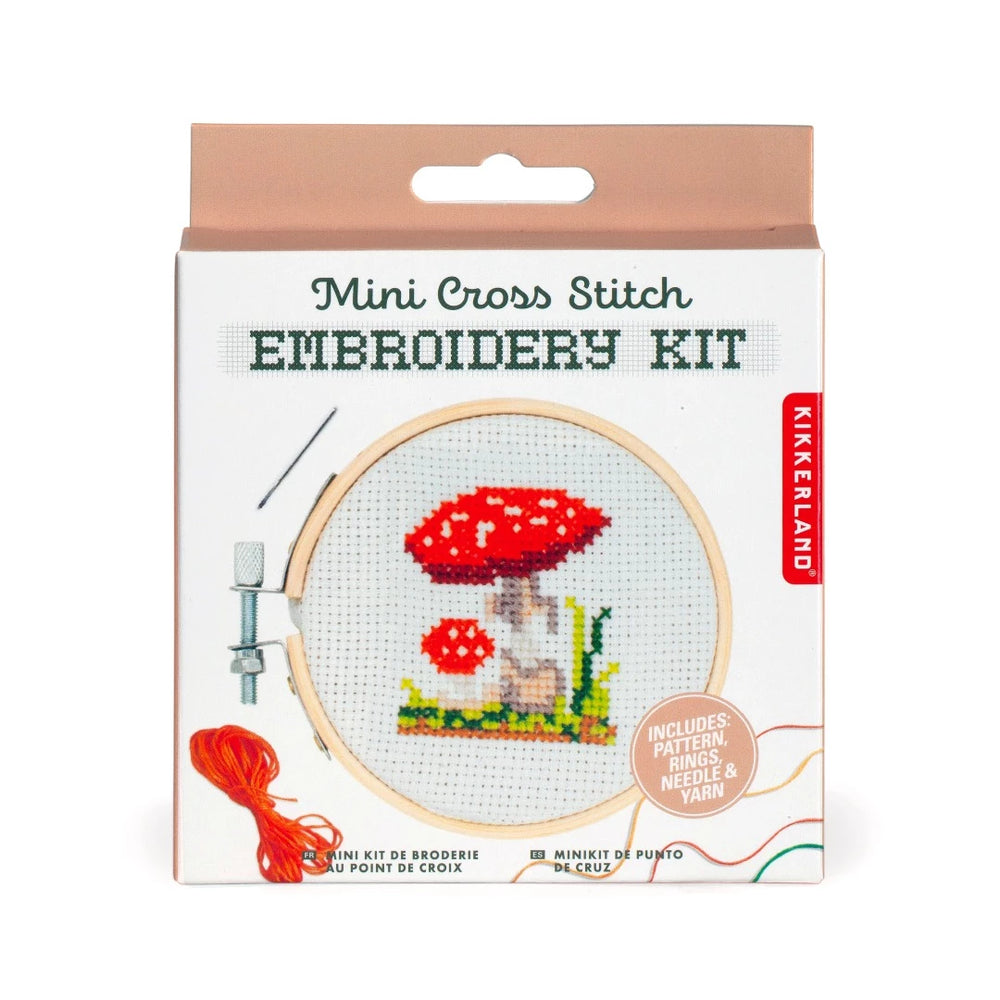 Mini Cross-Stitch Embroidery Mushroom Kit in box