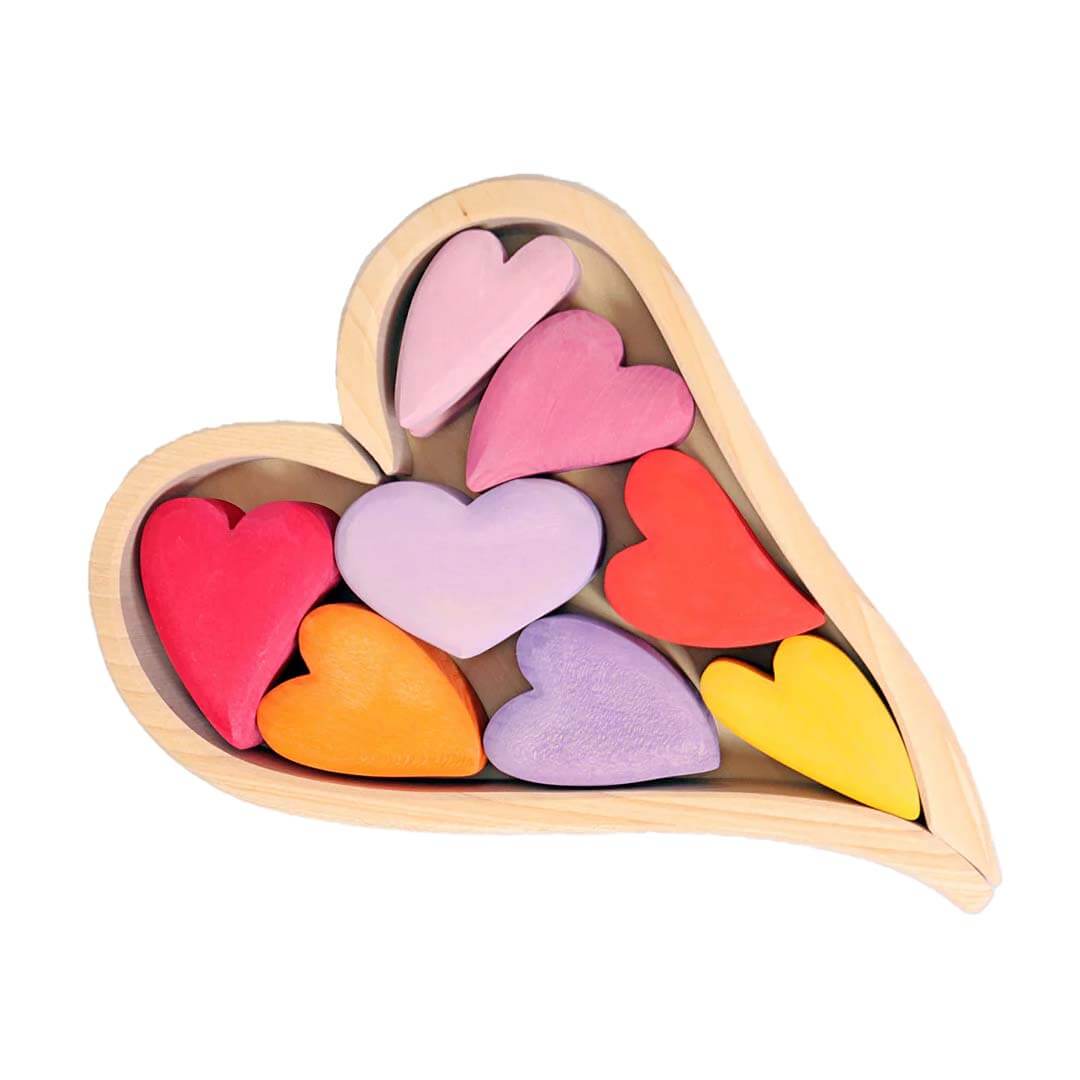 Wooden Heart Blocks on a white background.