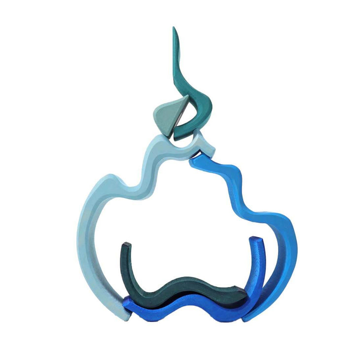 Blue wave shaped blocks stacked on a white background.