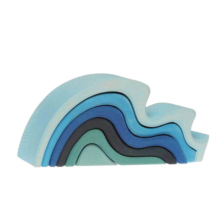 Blue wave shaped blocks on a white background.