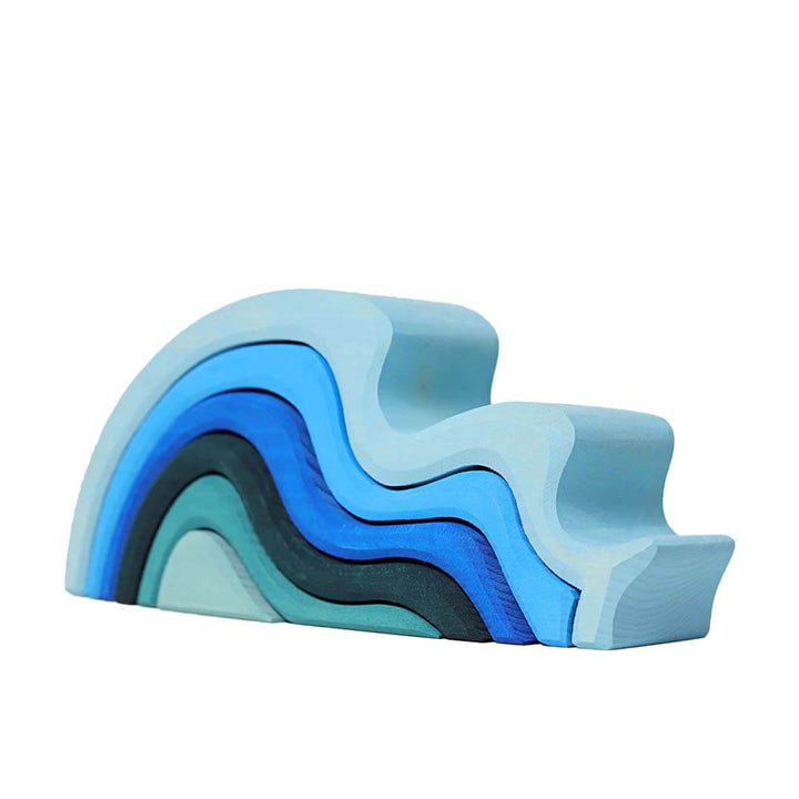 Blue wave shaped blocks on a white background.