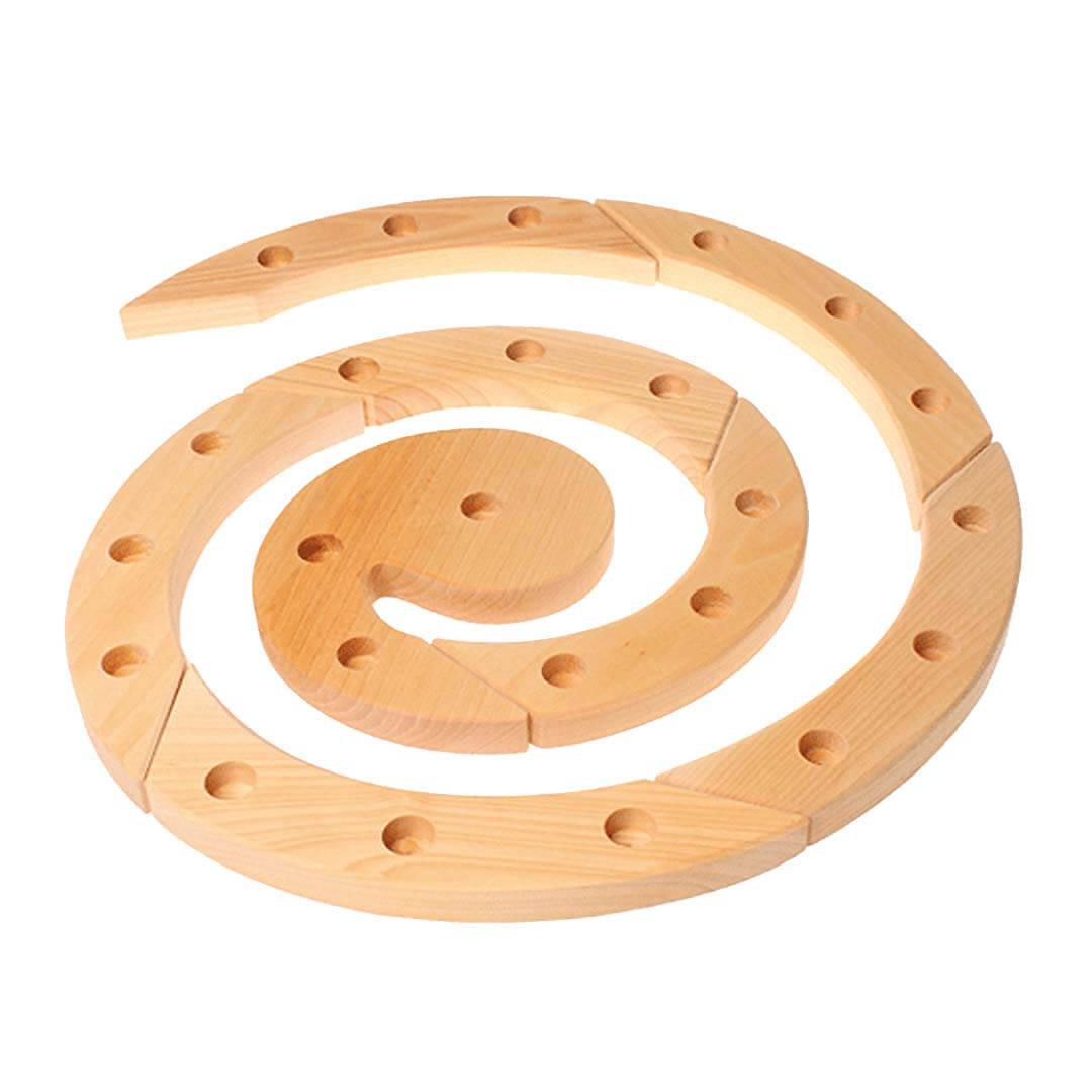 Wooden spiral design on a white background.