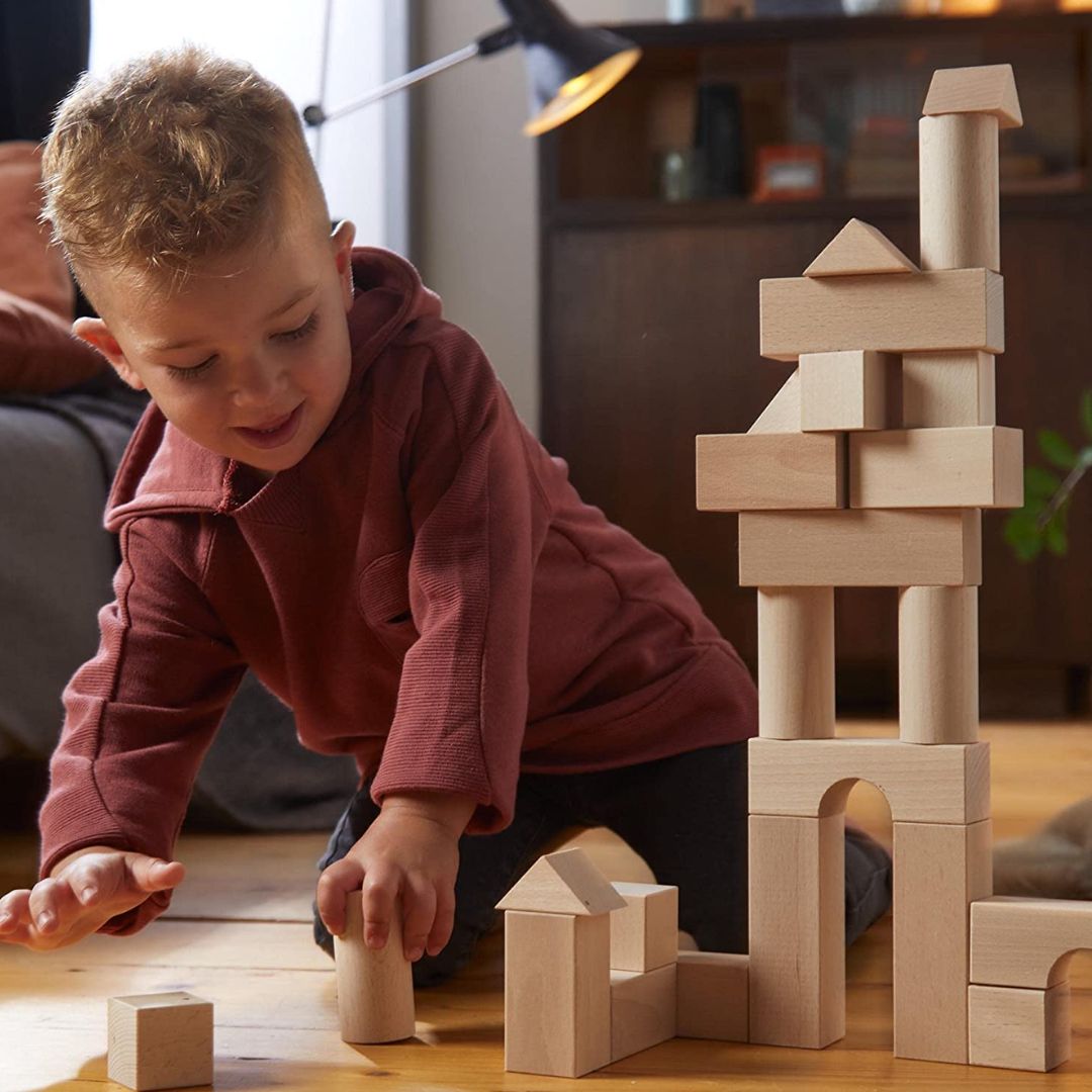 Kid Using Building Blocks Wooden Building Blocks For Kids