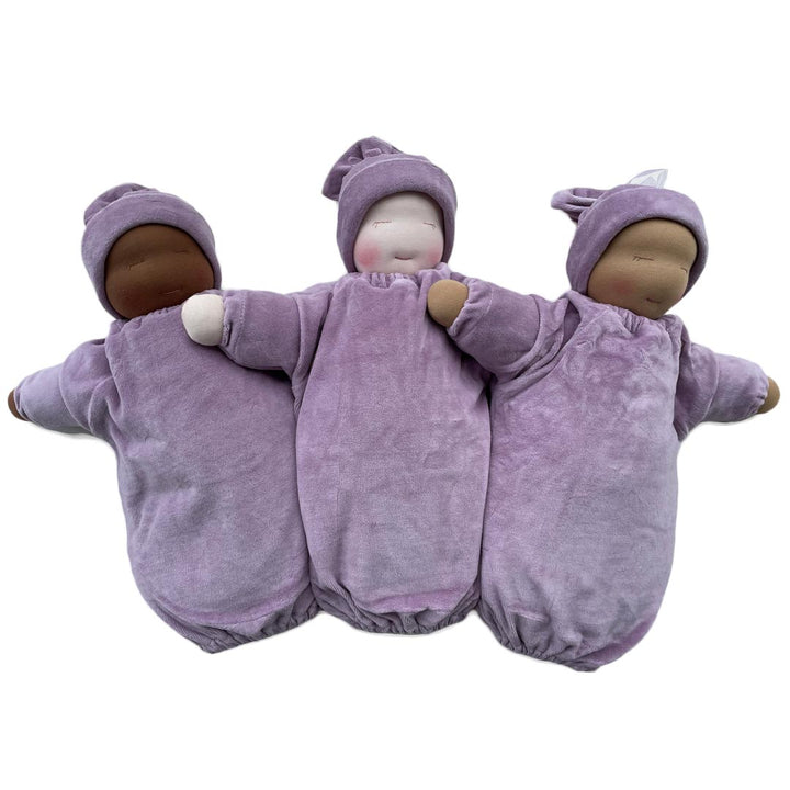Heavy Baby Weight Waldorf Dolls with lilac bunting - 3 skin tones