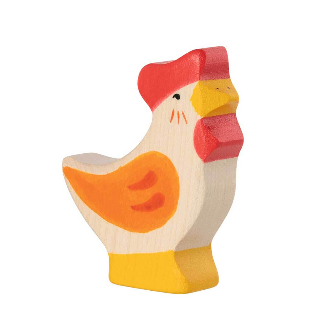 A painted wooden toy chicken on a solid white background - Bella Luna Toys