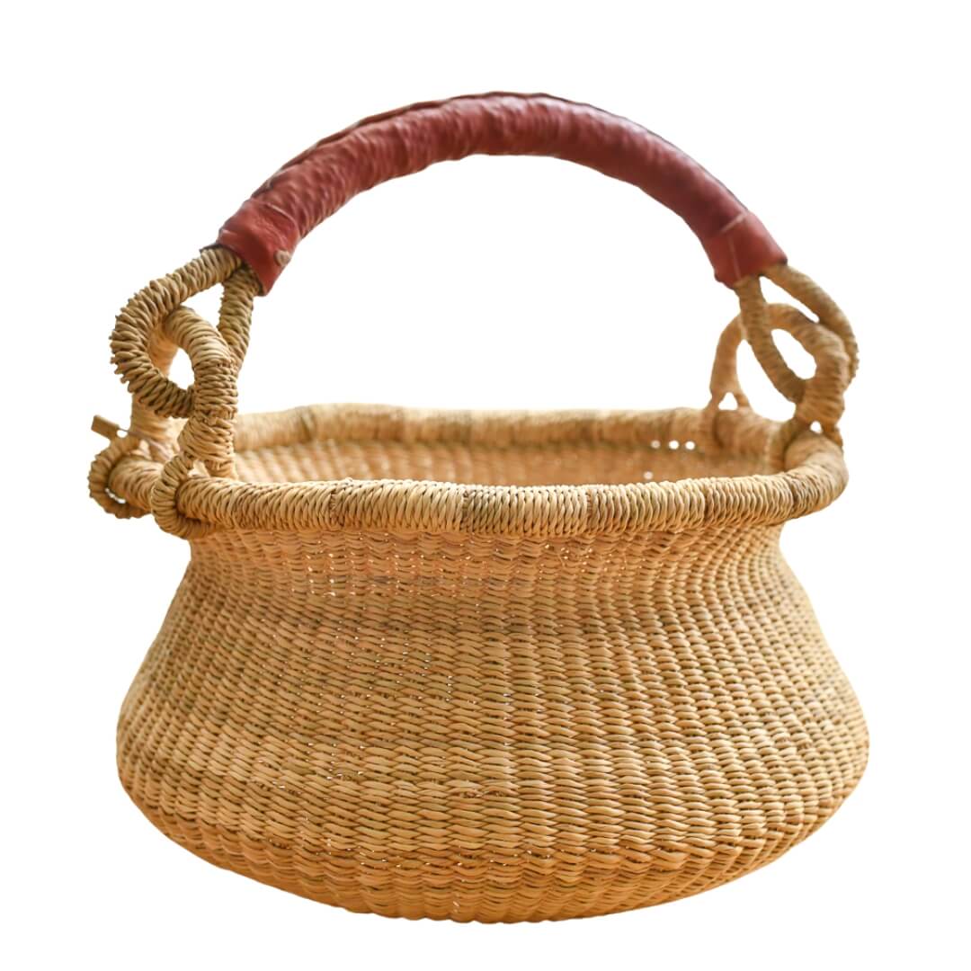 Natural handwoven fair trade swing bolga basket