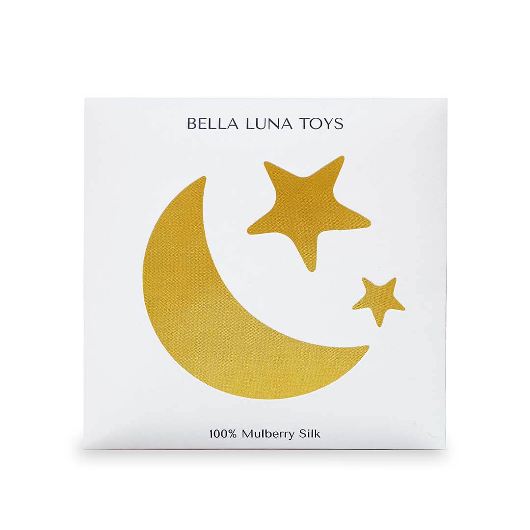 Classic Rainbow Play Silks package with a star and moon shape in the color yellow.