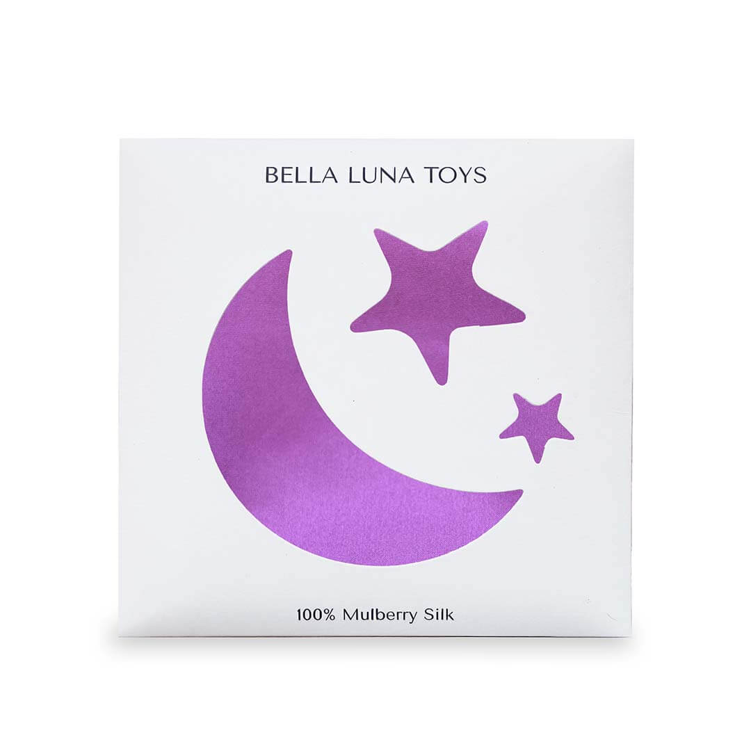 Classic Rainbow Play Silks package with a star and moon shape in the color violet.