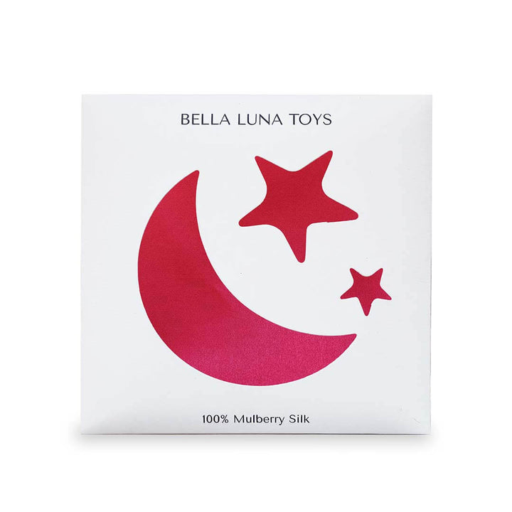 Classic Rainbow Play Silks package with a star and moon shape in the color red.