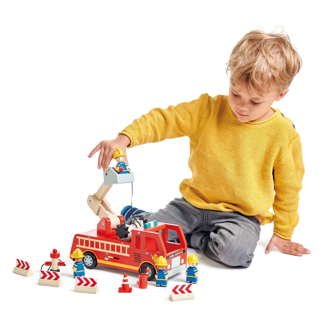 Firefighting Toy Wooden Fire Engine and Firefighter Play Set