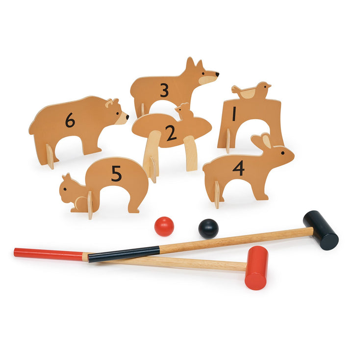 Back of Tender Leaf Toys Woodland Indoor Wooden Croquet Set with numbers