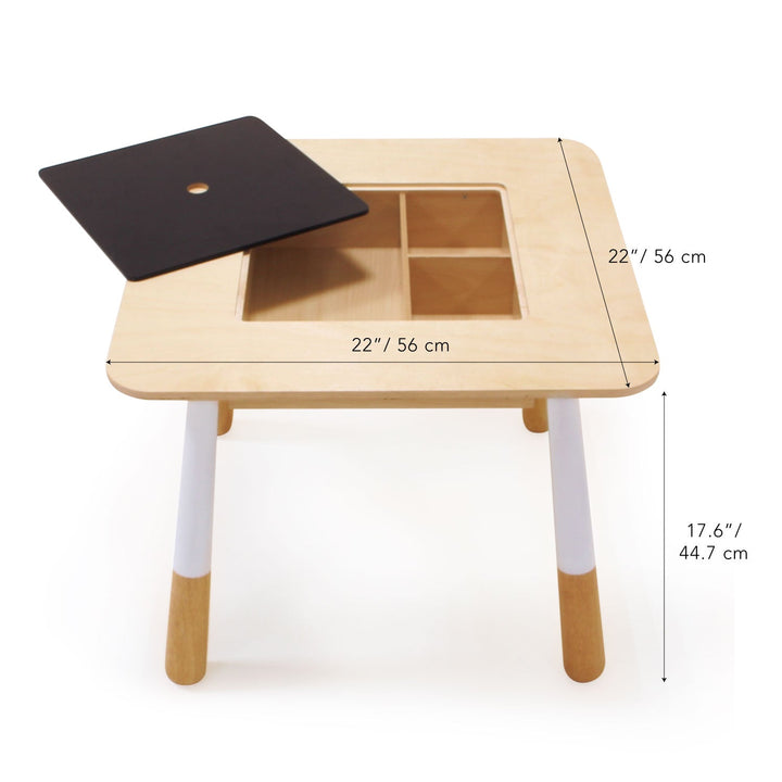 Tender Leaf Toys Wooden Play Table with Chalkboard and Storage dimensions